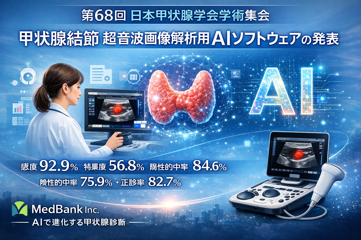 第68回日本甲状腺学会にて MedBank株式会社開発の甲状腺結節AIソフトウェアに関する検証結果が発表